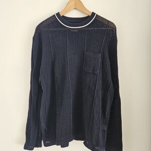 Aime Leon Dore Open Knit Sweater XL Navy Cotton Crewneck ALD Pocket